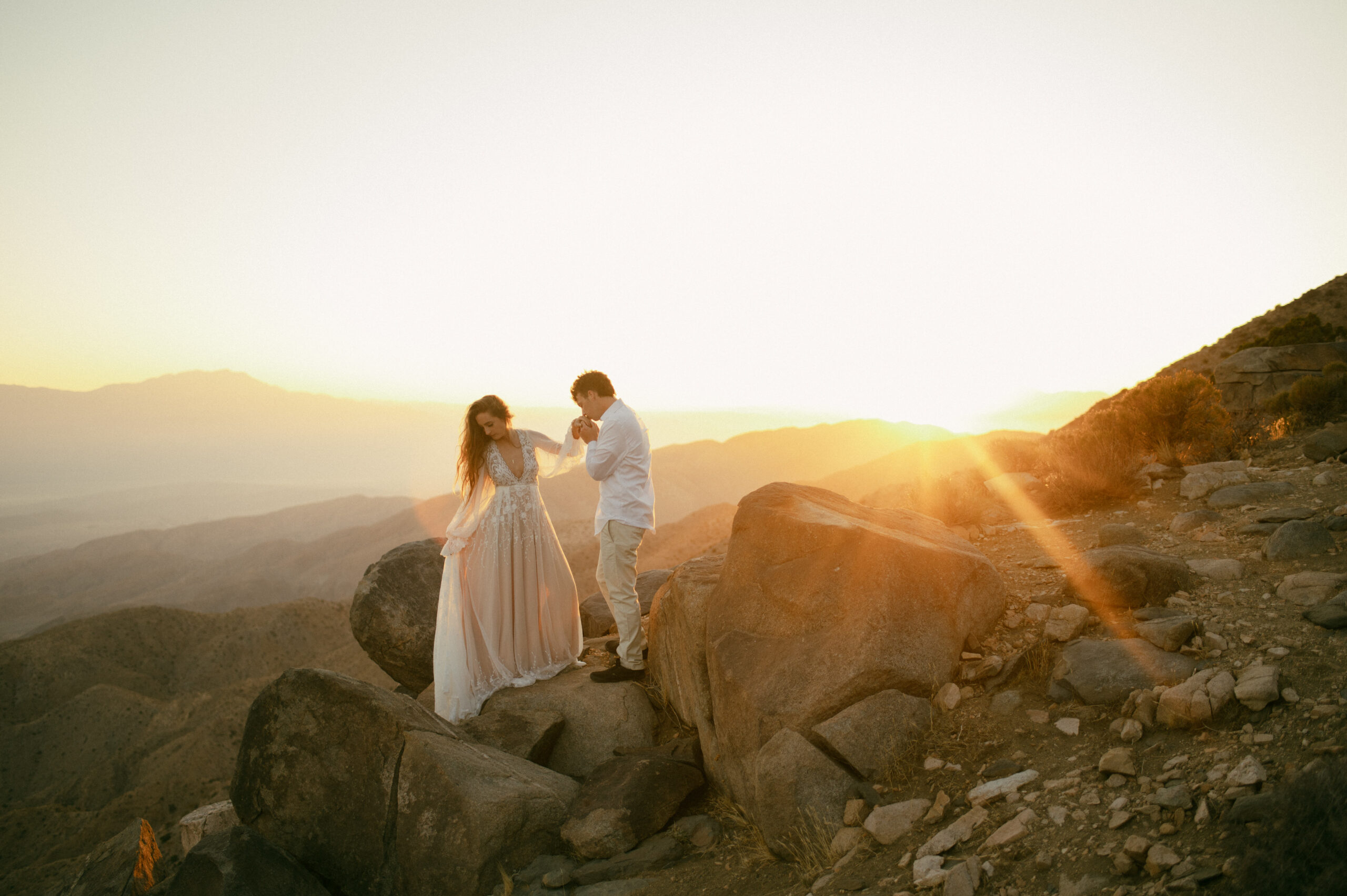 Key's View serves as a gorgeous destination elopement location in Joshua Tree National Park with it's stunning golden hour views and easily accessible mountain top.