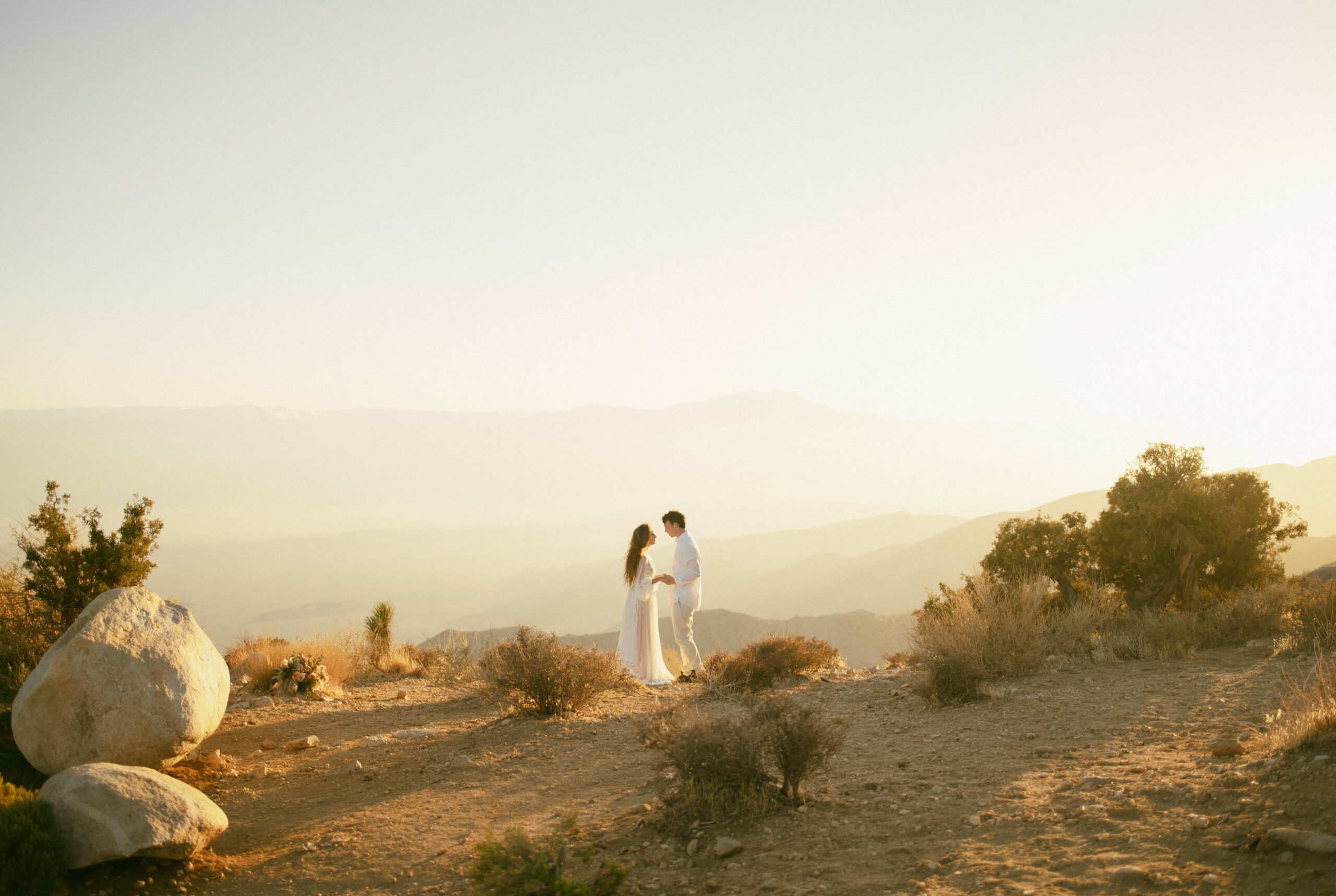 Key's View serves as a gorgeous destination elopement location in Joshua Tree National Park with it's stunning golden hour views and easily accessible mountain top.