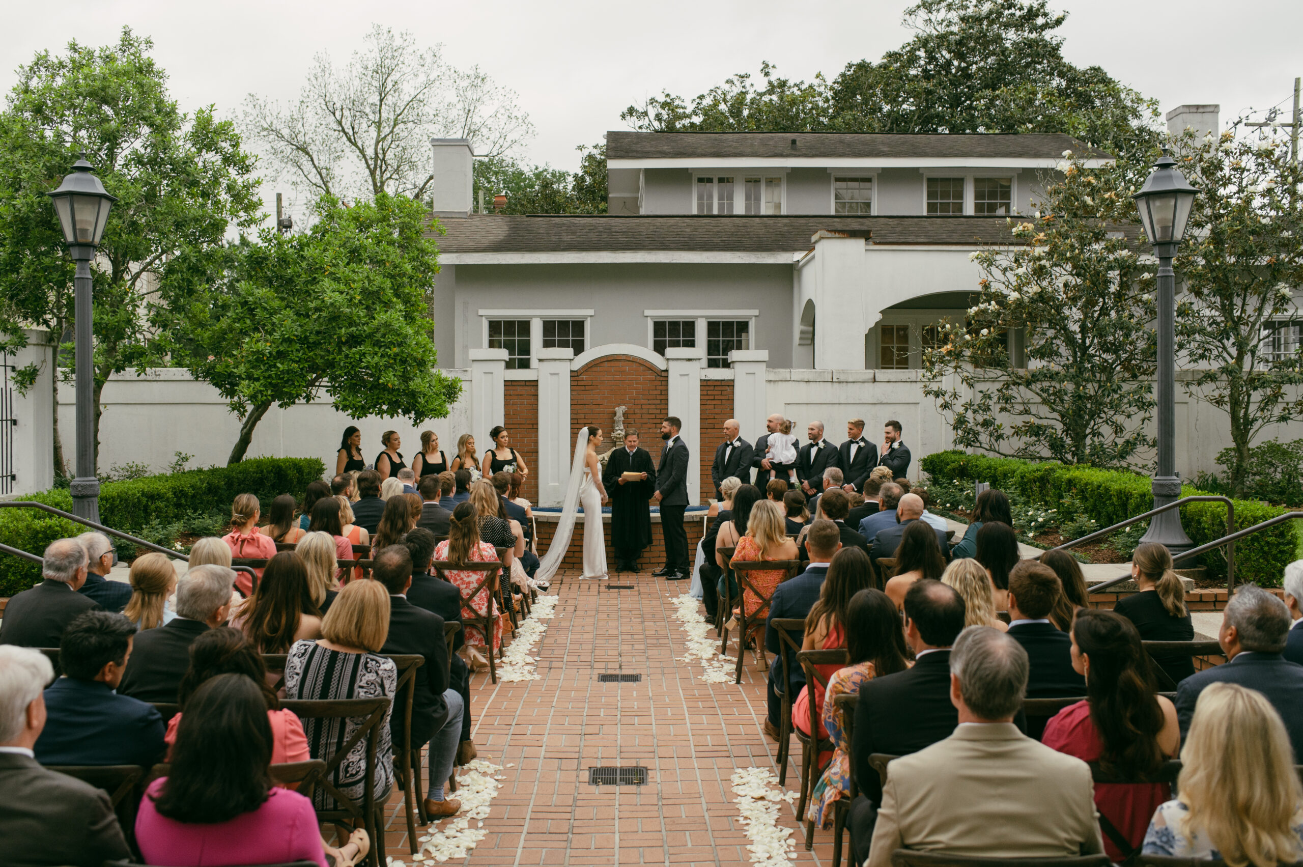 A courtyard wedding ceremony at the Old Governor's Mansion in baton rouge, Louisiana.